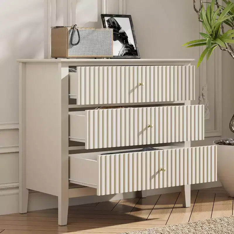 Comò Heynemo a 3 cassetti, comodino in legno verniciato alto 30 pollici con contenitore, ampia cassettiera moderna con guide a sfere