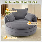 Obrotowy fotel akcentowy 360°, okrągły fotel kubełkowy z obrotowym siedziskiem i poduszką do salonu