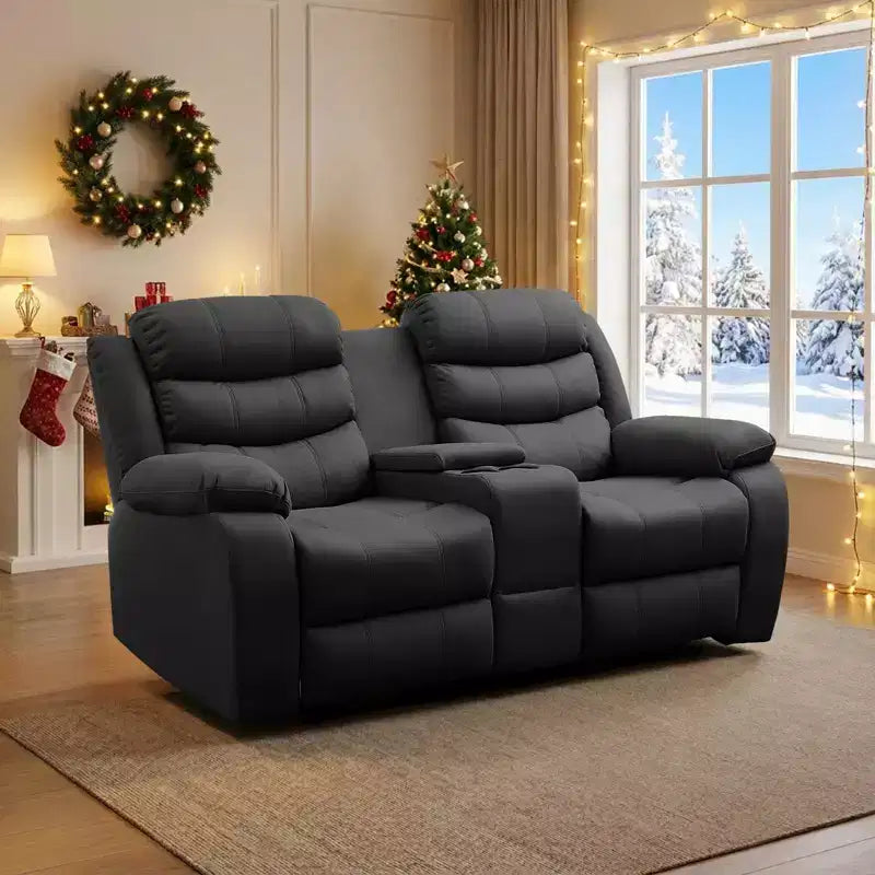 Beige-graues Relaxsofa aus Tech-Gewebe, 2-Sitzer, mit verstellbarer Rückenlehne und Fußstütze