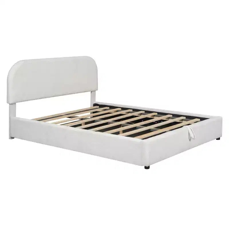 Letto imbottito matrimoniale con contenitore sollevabile - bianco
