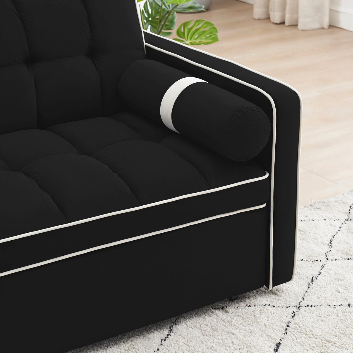 Sofá-Cama Convertível de Veludo para 2 Pessoas, com 55', Cama Extensível, Encosto Reclinável Ajustável, Bolsos Laterais e Suporte para Telemóvel