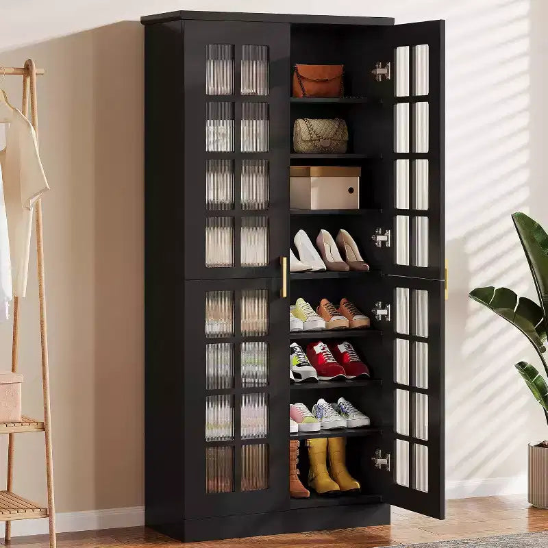 Lantine hoher Schuhschrank mit Türen, 8-stufige Schuhaufbewahrung mit verstellbaren Einlegeböden, moderner Schuhschrank für Flur, Kleiderschrank und Wohnzimmer, Weiß