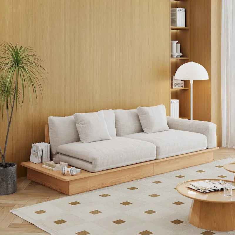 JASIWAY nowoczesna sofa z litego drewna tapicerowana bawełną i lnem