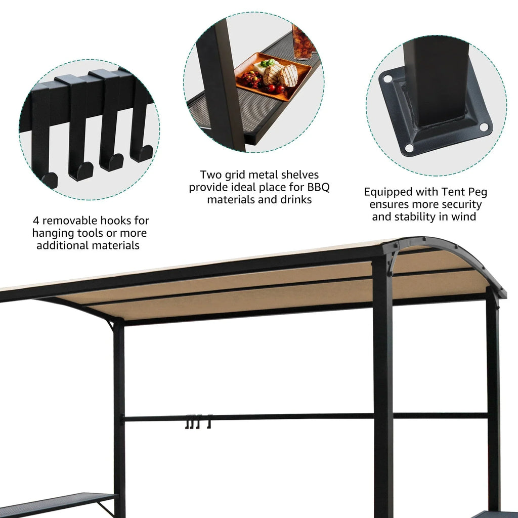 Grillpavillon mit Stahlrahmen, 5 x 8 Fuß, für den Außenbereich, Überdachung und Grillunterstand