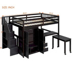 Letto a soppalco matrimoniale con scale, libreria, scrivania e guardaroba, mobile multifunzionale salvaspazio per bambini e ragazzi - bianco