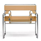 Baxton Studio Jericho Leder-Akzentsessel im Mid-Century-Modern-Stil, hellbraun: Chromoberfläche, bodenschonende Füße, vollständig montiert
