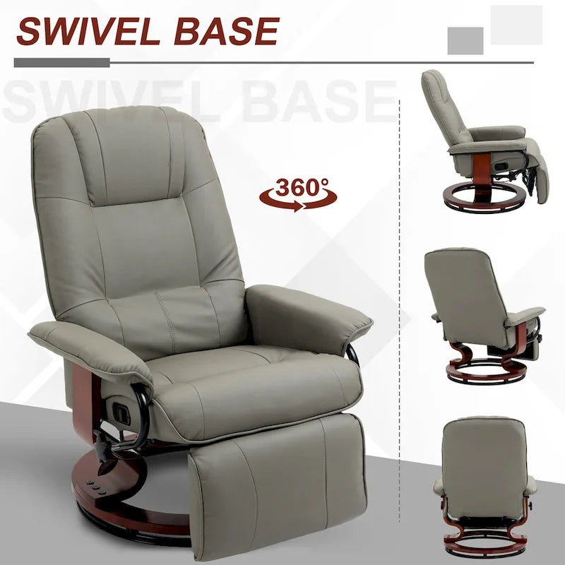 Fauteuil inclinable HomCom en similicuir, réglable, à base pivotante et commande manuelle, avec repose-pieds confortable et relaxant