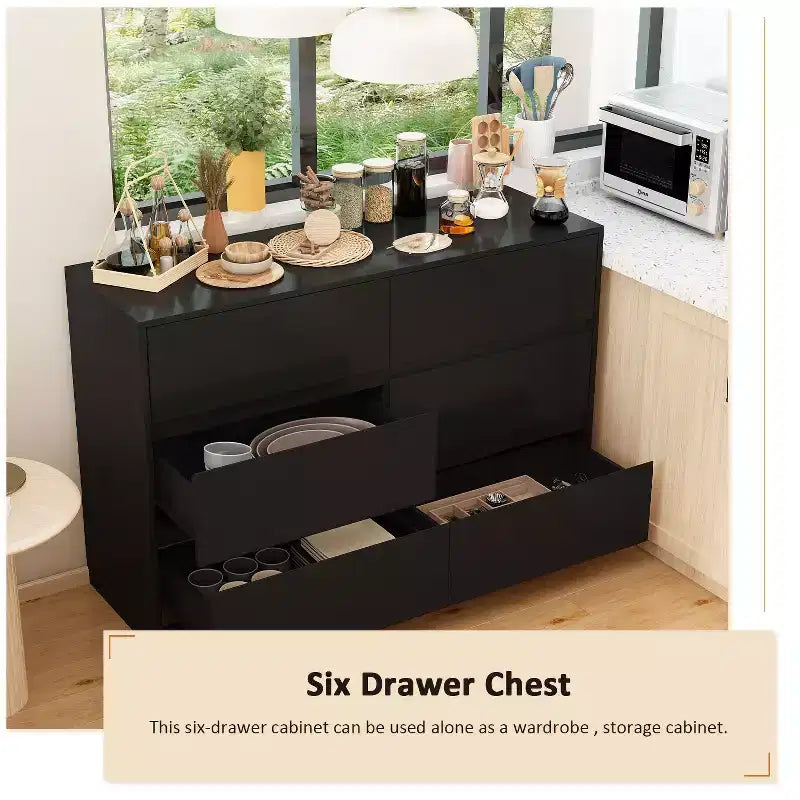 Drehbares/ausziehbares Smart-Buffet-Sideboard mit 6 Schubladen, verlängerter Tischplatte, rutschfester Matte, drehbarem Esstisch und Kücheninsel-Speisekammer