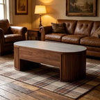 47,2-Zoll-Couchtisch mit Liftfunktion und verborgenem Fach, oval, braun