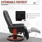 Fauteuil inclinable HomCom en similicuir, réglable, à base pivotante et commande manuelle, avec repose-pieds confortable et relaxant