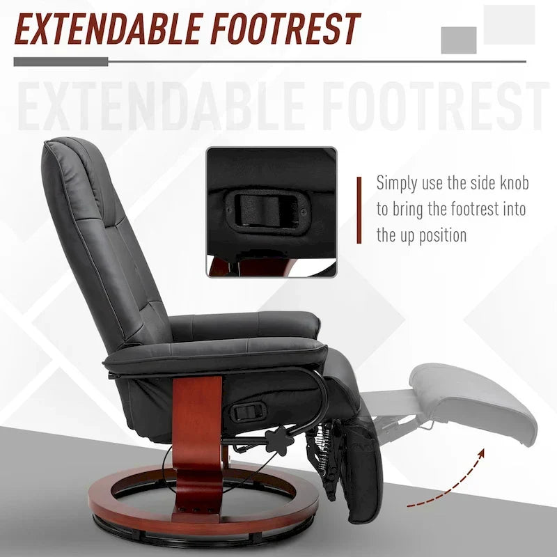 Fauteuil inclinable HomCom en similicuir, réglable, à base pivotante et commande manuelle, avec repose-pieds confortable et relaxant