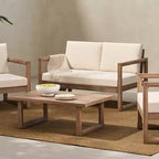 Gartenmöbel-Set aus Akazienholz, Outdoor-Sitzgruppe mit Couchtisch und weichen Polstern für Hinterhof, Veranda und Balkon, Beige – Merax