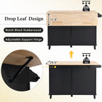 Ensemble îlot de cuisine TOPMAX avec rallonge rabattable et 2 places assises, ensemble table à manger avec étagère réglable, tiroirs et porte-serviettes