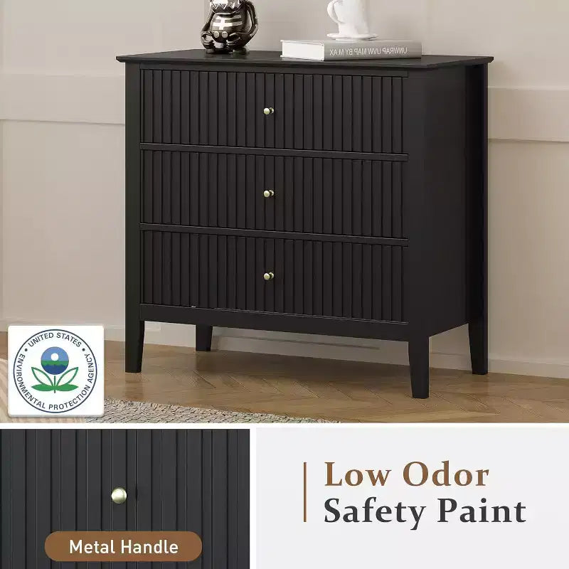 Comò Heynemo a 3 cassetti, comodino in legno verniciato alto 30 pollici con contenitore, ampia cassettiera moderna con guide a sfere