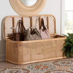 Přírodní ratanová lavice s úložným prostorem bali & pari Ishana, přírodní/bílá: čalounění z polyesteru, překližkový rám, montáž není nutná