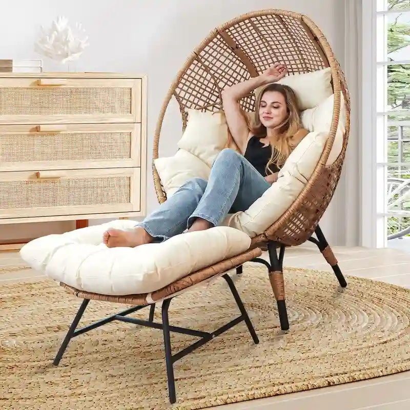 FINCATI Indoor-Eiersessel, 440 lbs Outdoor-Eiersessel, übergroßer Eiersessel mit Hocker, luxuriöser gemütlicher Eiersessel mit Fußstütze