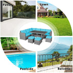 Costway 7-teiliges Dining-Set aus Polyrattan für die Terrasse mit Ecksofa, Couch und Hocker – Details anzeigen