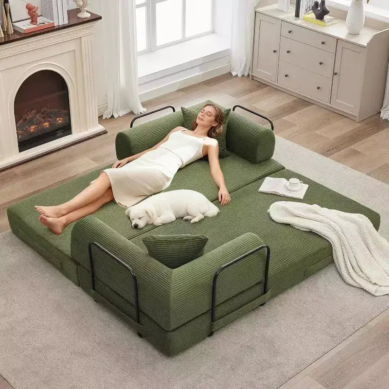 2-in-1 slaapbank, comfortabele opklapbare corduroy-slaapbank met diepe zitting en brede armleuningen, bank zonder frame voor woonkamer en appartementen