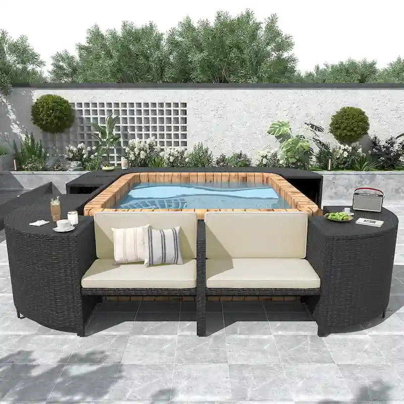 Spa-Umrandung, Spa-Gestell, viereckiges Outdoor-Lounge-Set aus Polyrattan