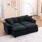 Zweisitzer-Sofa mit 2 Sitzkissen, 2 Kissen und 2 Hockern, bequemes Sofa – tiefes Wohnzimmer-Sofa, modulares Sofa
