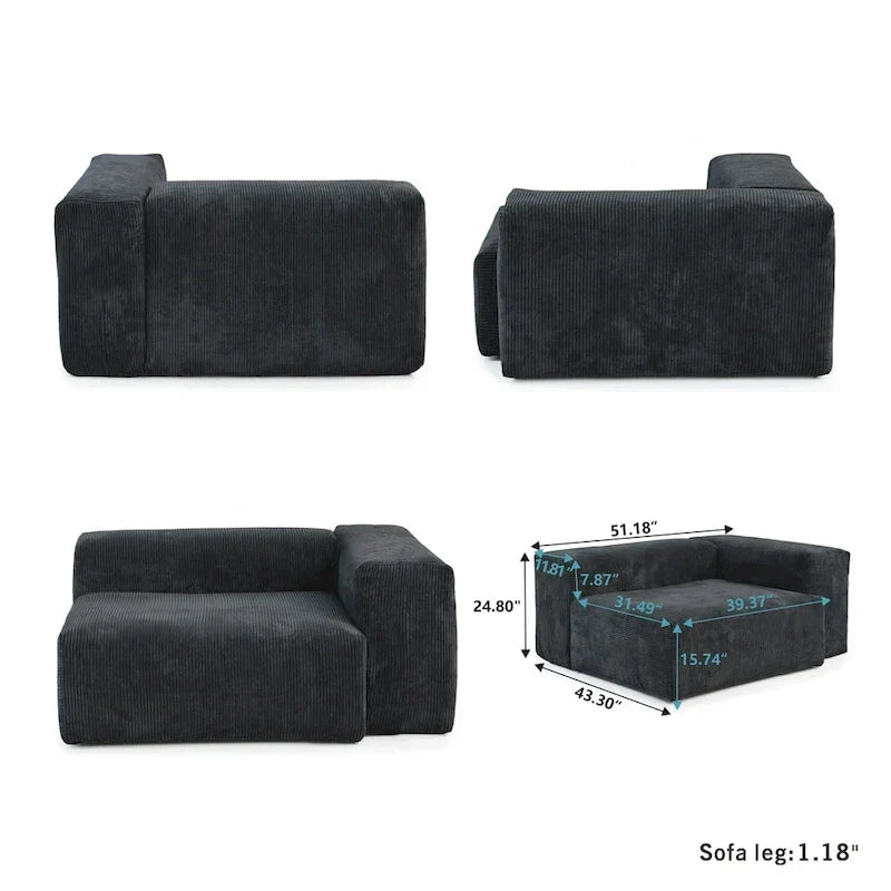 Großes modulares Ecksofa mit Cordbezug, U-förmig, 4-Sitzer, mit 2 Hockern und 5 Kissen
