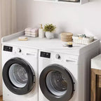 Plan de travail pour lave-linge et sèche-linge, plateau de buanderie avec rebord surélevé et tapis antidérapant pour panier à linge, rangement et organisation de la buanderie