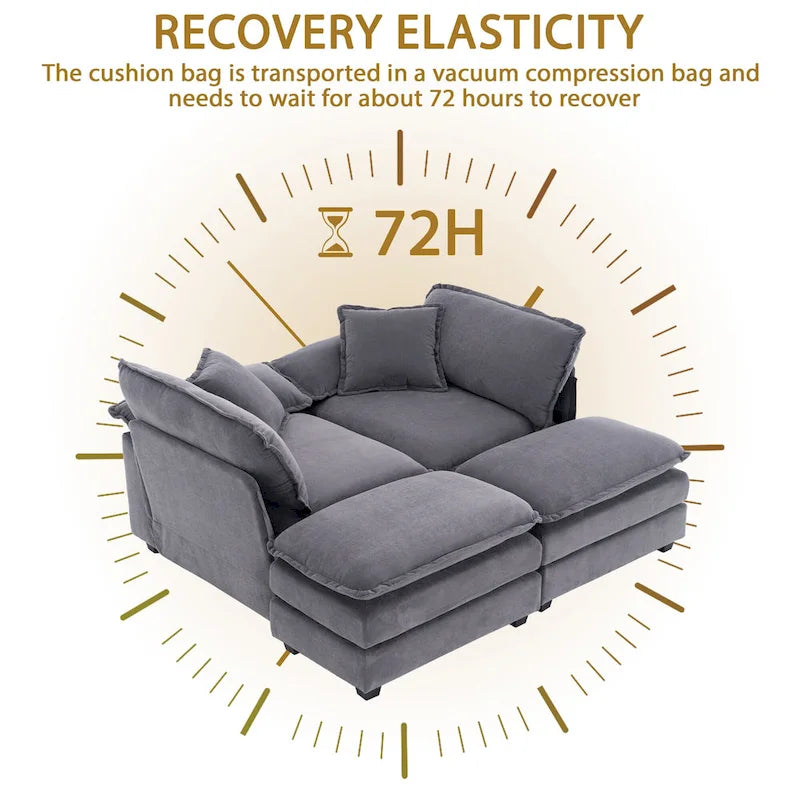 Zweisitzer-Sofa mit 2 Sitzkissen, 2 Kissen und 2 Hockern, bequemes Sofa – tiefes Wohnzimmer-Sofa, modulares Sofa