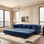 Whisen fluwelen 3-in-1 kingsize slaapbank en converteerbare slaapbank met verplaatsbare hocker, gecapitonneerd ontwerp
