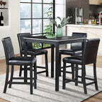 Modernes 5-teiliges Esszimmer-Set mit quadratischem Tisch in Tresenhöhe und 4 gepolsterten Stühlen