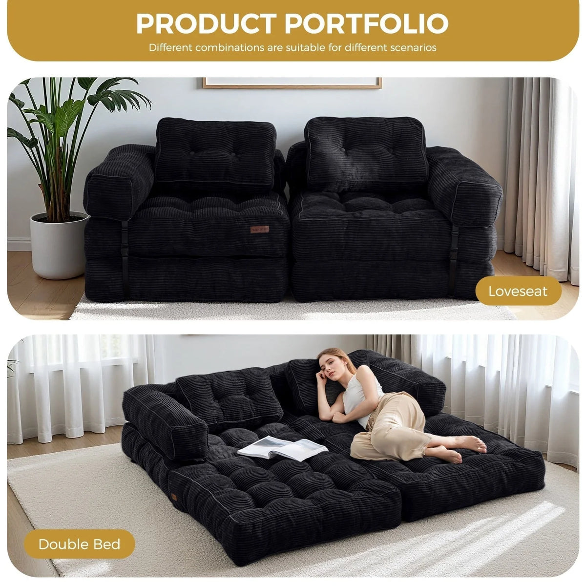 Składana sofa z funkcją spania, narożna sofa podłogowa w kształcie litery L
