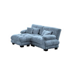 Sofá de dois lugares em forma de L, sofá modular em chenille com almofadas lombares