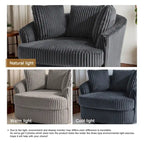 Fauteuil pivotant tonneau surdimensionné de 43 W en velours côtelé moelleux avec accoudoirs encastrés