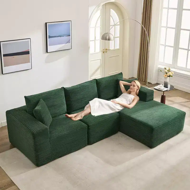 108 modernes Sofa, 3-Sitzer-Sofa in L-Form mit Polsterbezug und Kissen, Sofa mit tiefer Sitzfläche, keine Montage erforderlich