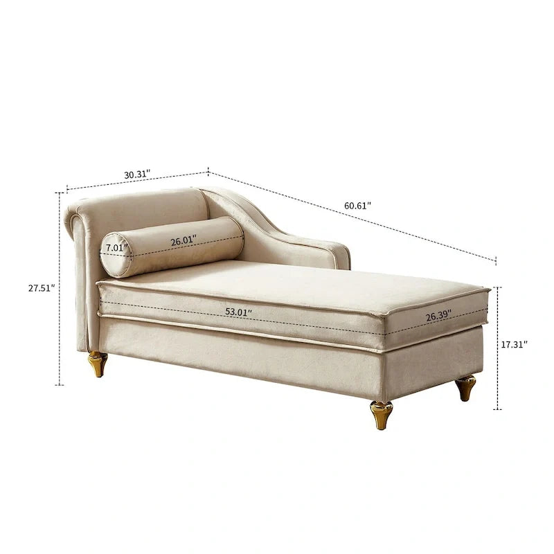 Elegante französische Chaiselongue mit Samtbezug, Stauraum und Kissen