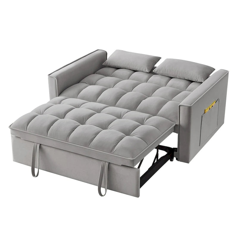 Sofá-cama de 2 lugares 4 em 1 com braços e bolsos de arrumação, sofá-cama extraível multifunções com encosto ajustável