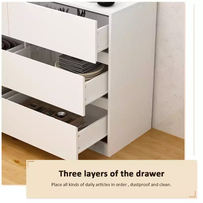 Drehbares/ausziehbares Smart-Buffet-Sideboard mit 6 Schubladen, verlängerter Tischplatte, rutschfester Matte, drehbarem Esstisch und Kücheninsel-Speisekammer