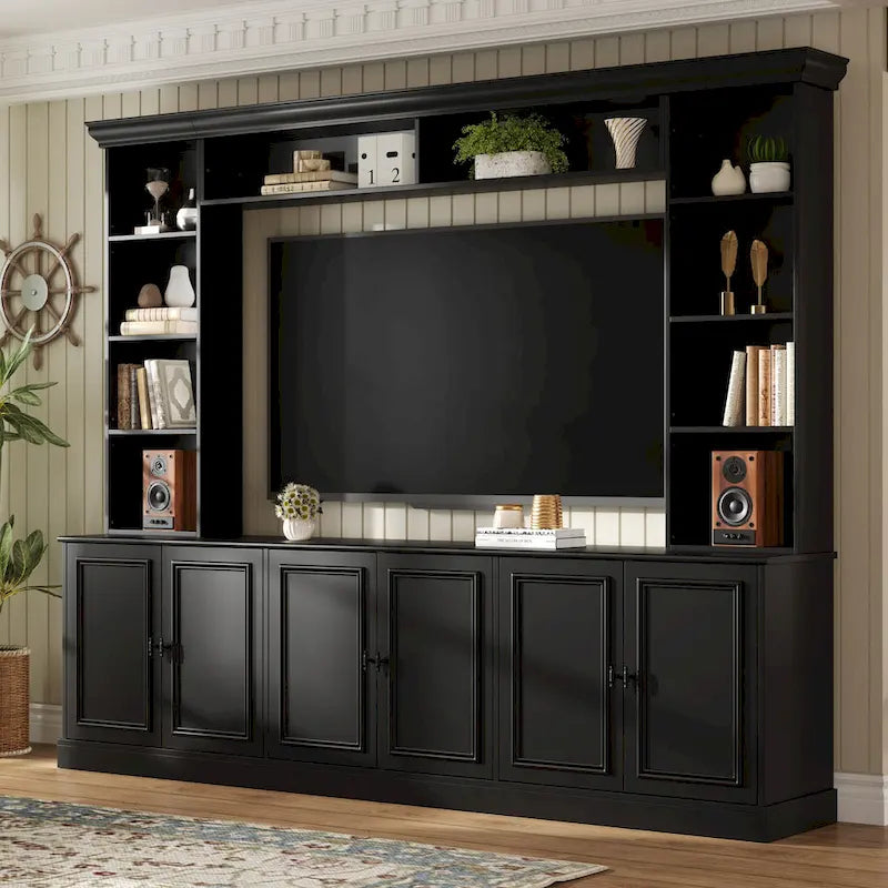 4-piece entertainment center wall unit set with bridge for TVs up to 70, TV stand W/adjustable shelves, large media console