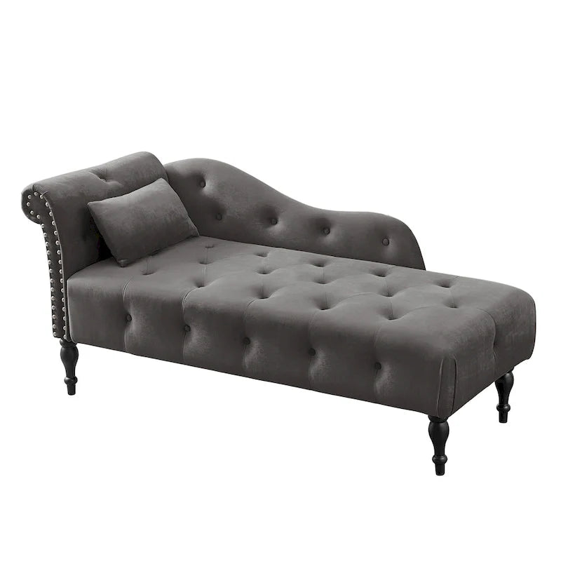 Moderne chaise longue van 60,6 inch met fluwelen bekleding, gecapitonneerde knopen, massief houten poten en sierspijkers