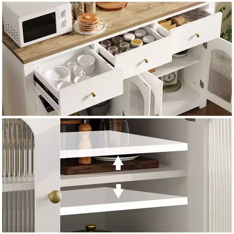 Buffet étroit de 140 cm avec rangements, meuble d’appoint avec 3 tiroirs et 4 portes pour cuisine, salle à manger et salon