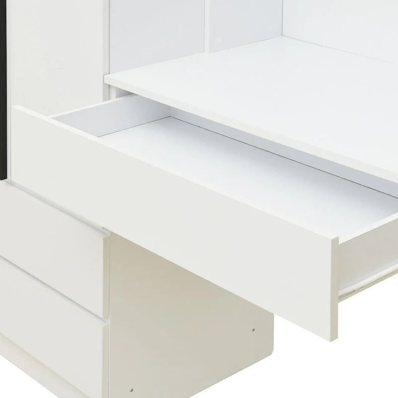 3-in-1-Kleiderschrank mit Schminktisch, Schreibtisch-Set, Schlafzimmerschrank mit 2 Schubladen, 3 Türen und Stauraum