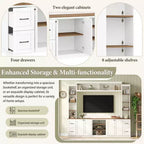 Ensemble mural de centre multimédia de style ferme 4-en-1 ModernLuxe, compatible avec les téléviseurs jusqu'à 70 pouces, meuble TV avec étagères réglables et tiroirs
