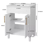Meuble-lavabo de salle de bains de 24 pouces avec lavabo en céramique, meuble de style Shaker, 2 portes à fermeture amortie et structure en bois massif pour petite salle de bains ou cabinet de toilette