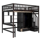 Lit mezzanine double en pin avec bureau et rangement