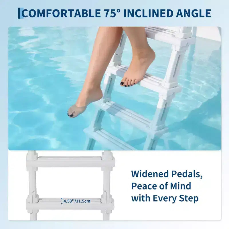 Échelle de piscine robuste à 5 marches avec deux mains courantes, marches solides en PE antidérapantes, capacité de 181 kg, compatible avec les piscines enterrées et hors sol de 122 à 137 cm