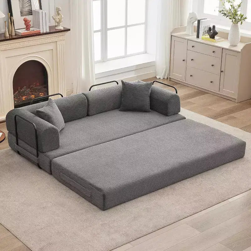 2-in-1 slaapbank, comfortabele opklapbare corduroy-slaapbank met diepe zitting en brede armleuningen, bank zonder frame voor woonkamer en appartementen