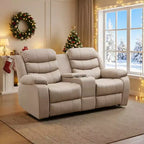 Beige-graues Relaxsofa aus Tech-Gewebe, 2-Sitzer, mit verstellbarer Rückenlehne und Fußstütze