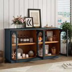 Großes Buffet-Sideboard mit 4 Türen und Glastüren, gewölbter Schrank mit verstellbaren Einlegeböden für die Küche
