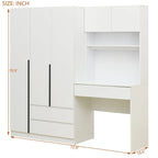 3-in-1-Kleiderschrank mit Schminktisch, Schreibtisch-Set, Schlafzimmerschrank mit 2 Schubladen, 3 Türen und Stauraum