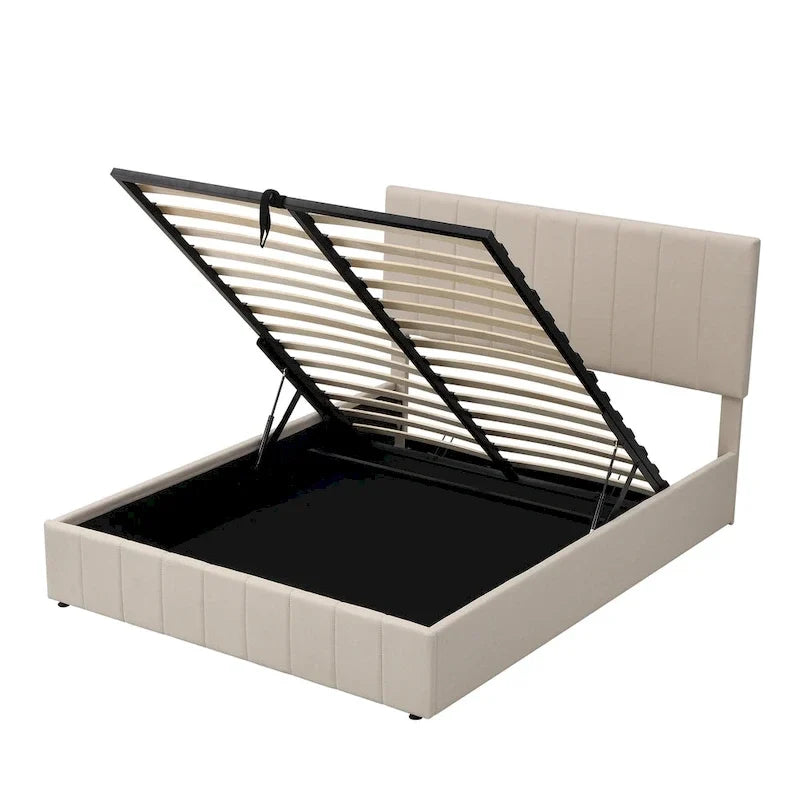 Polsterbett in Queen-Size-Größe mit hydraulischem Stauraumsystem – Beige
