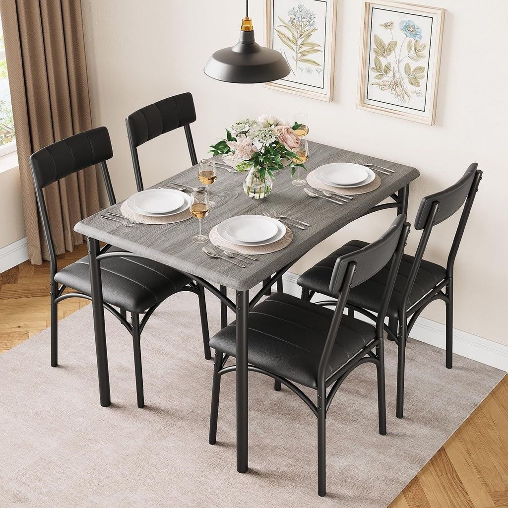 Conjunto de mesa de jantar retangular para 4 pessoas com cadeiras estofadas